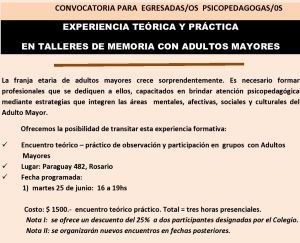 FLYER CONVOCATORIA A PSICOPEDAGOGAS OS TEORIA Y PRACTICA CON ADULTOS MAYORES