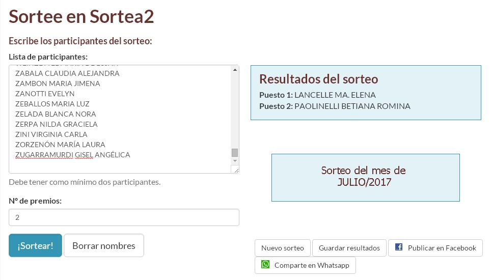 Sorteo JULIO 2017