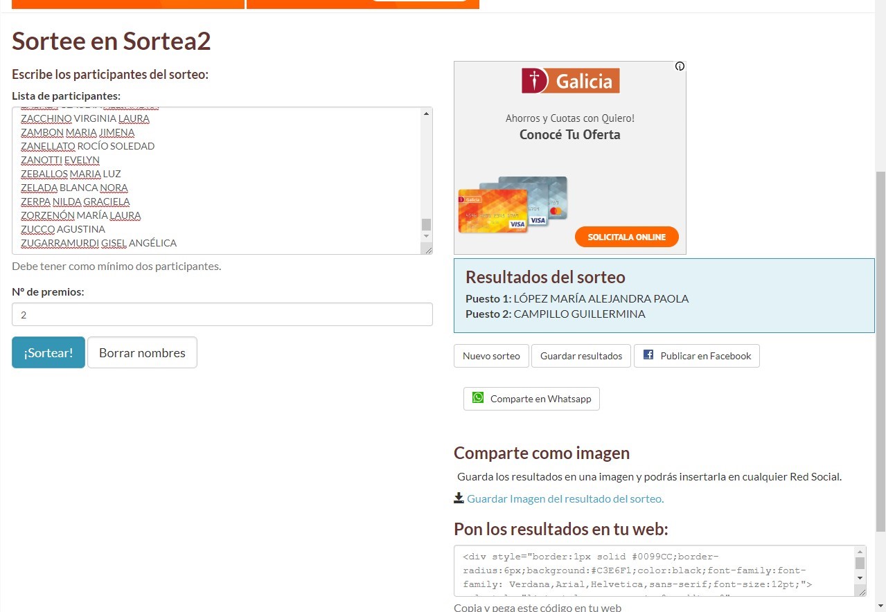 result sorteo